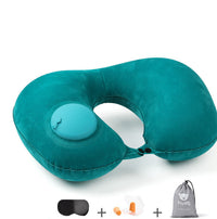 HKM-681619 Portable Inflatable U-Shaped Travel Pillow with Eye Mask and Earplugs