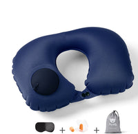 HKM-681619 Portable Inflatable U-Shaped Travel Pillow with Eye Mask and Earplugs