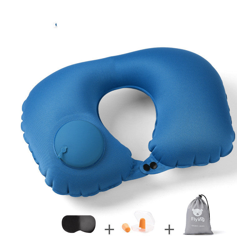 HKM-681619 Portable Inflatable U-Shaped Travel Pillow with Eye Mask and Earplugs