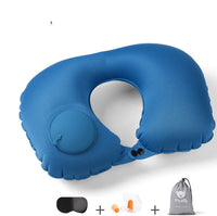 HKM-681619 Portable Inflatable U-Shaped Travel Pillow with Eye Mask and Earplugs
