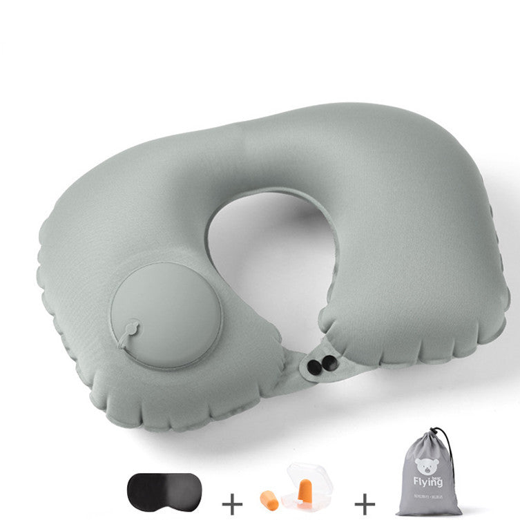 HKM-681619 Portable Inflatable U-Shaped Travel Pillow with Eye Mask and Earplugs