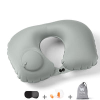 HKM-681619 Portable Inflatable U-Shaped Travel Pillow with Eye Mask and Earplugs