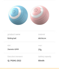 HKM-681619 Smart Self-Moving Cat Toy Ball - Interactive Bouncing & Rolling Kitten Play Ball with Rechargeable Design
