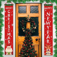 HKM-681939 Christmas Decorative Banner Set - Santa, Snowman, Moose & Elf Designs on Oxford Cloth and Polyester for Holiday Celebrations