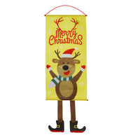 HKM-681939 Christmas Decorative Banner Set - Santa, Snowman, Moose & Elf Designs on Oxford Cloth and Polyester for Holiday Celebrations