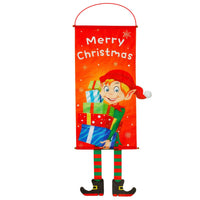 HKM-681939 Christmas Decorative Banner Set - Santa, Snowman, Moose & Elf Designs on Oxford Cloth and Polyester for Holiday Celebrations