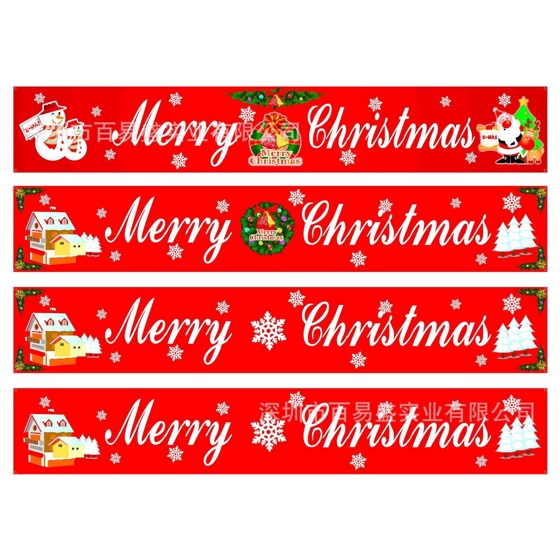 HKM-681939 Christmas Decorative Banner Set - Santa, Snowman, Moose & Elf Designs on Oxford Cloth and Polyester for Holiday Celebrations