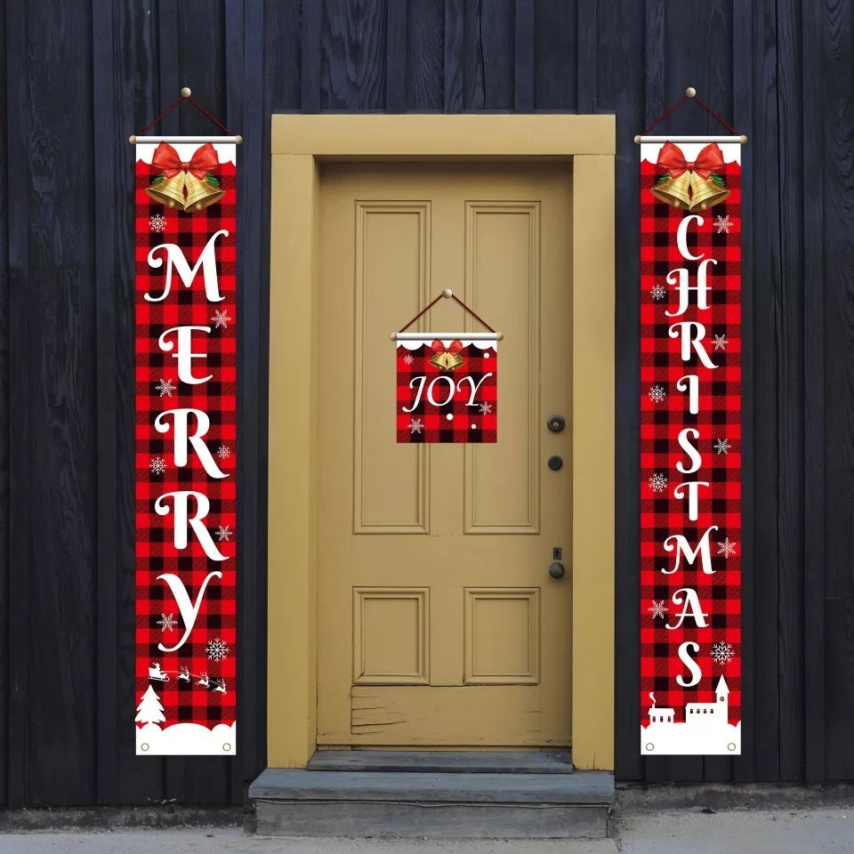 HKM-681939 Christmas Decorative Banner Set - Santa, Snowman, Moose & Elf Designs on Oxford Cloth and Polyester for Holiday Celebrations