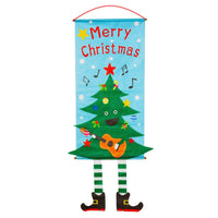 HKM-681939 Christmas Decorative Banner Set - Santa, Snowman, Moose & Elf Designs on Oxford Cloth and Polyester for Holiday Celebrations