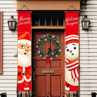 HKM-681939 Christmas Decorative Banner Set - Santa, Snowman, Moose & Elf Designs on Oxford Cloth and Polyester for Holiday Celebrations