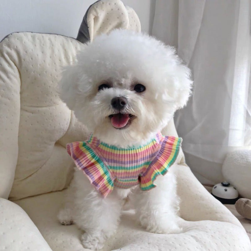 HKM-681939 Rainbow Striped Dog T-Shirt – Fashionable Sling Apparel for Pets