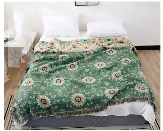 HKM-682131 Cotton Gauze Nordic Sofa Cover Towel - Modern Minimalist Design in Calendula Red and Green