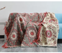 HKM-682131 Cotton Gauze Nordic Sofa Cover Towel - Modern Minimalist Design in Calendula Red and Green