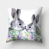 HKM-682131 Easter Bunny Watercolor Garland Pillow Cover in Peach Skin Fabric - 45x45 cm, Modern Style