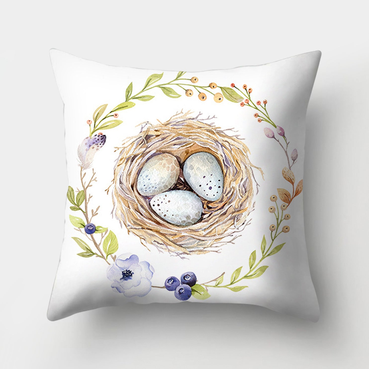 HKM-682131 Easter Bunny Watercolor Garland Pillow Cover in Peach Skin Fabric - 45x45 cm, Modern Style