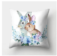 HKM-682131 Easter Bunny Watercolor Garland Pillow Cover in Peach Skin Fabric - 45x45 cm, Modern Style
