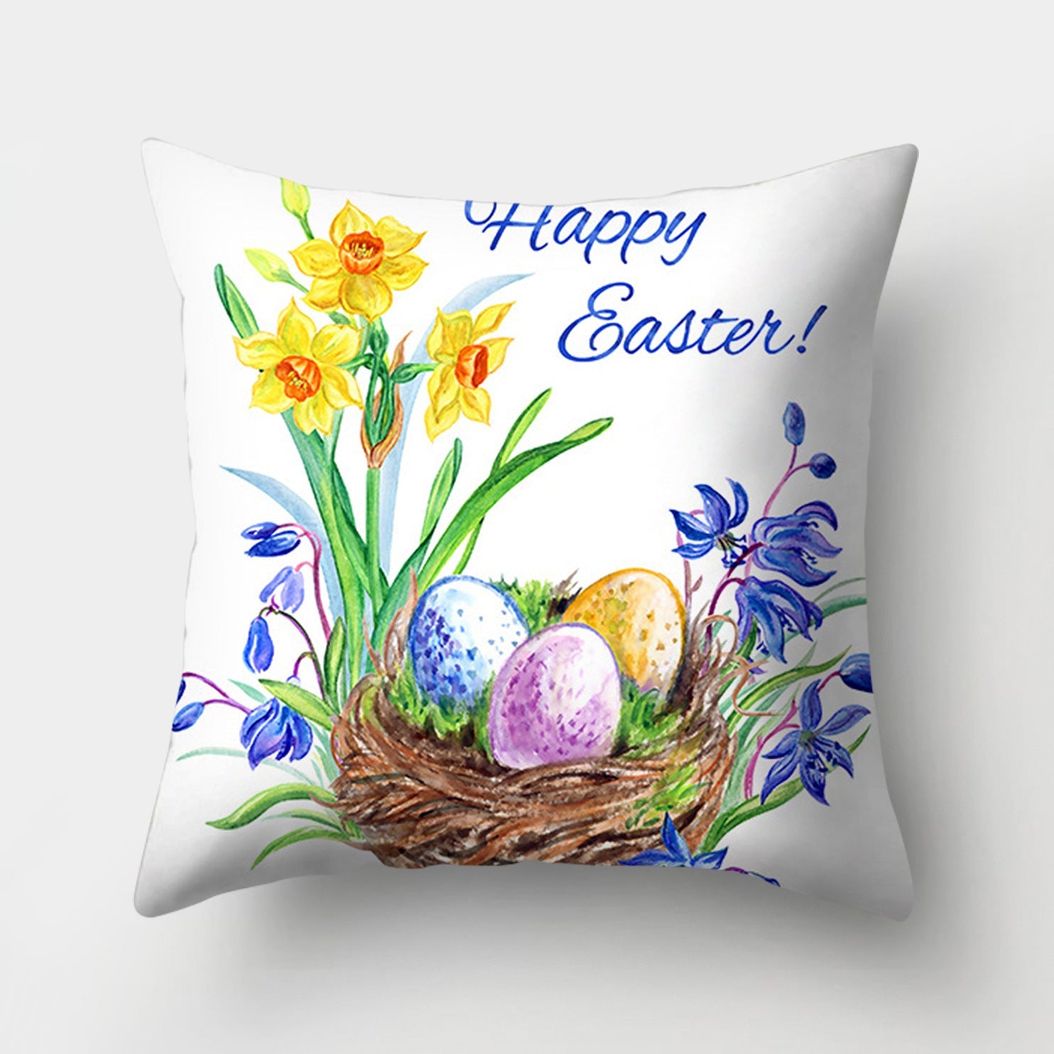 HKM-682131 Easter Bunny Watercolor Garland Pillow Cover in Peach Skin Fabric - 45x45 cm, Modern Style