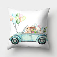 HKM-682131 Easter Bunny Watercolor Garland Pillow Cover in Peach Skin Fabric - 45x45 cm, Modern Style