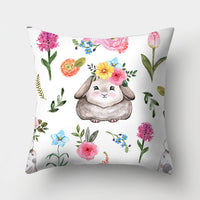 HKM-682131 Easter Bunny Watercolor Garland Pillow Cover in Peach Skin Fabric - 45x45 cm, Modern Style
