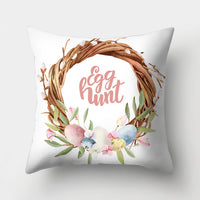 HKM-682131 Easter Bunny Watercolor Garland Pillow Cover in Peach Skin Fabric - 45x45 cm, Modern Style