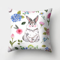 HKM-682131 Easter Bunny Watercolor Garland Pillow Cover in Peach Skin Fabric - 45x45 cm, Modern Style