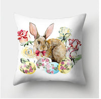 HKM-682131 Easter Bunny Watercolor Garland Pillow Cover in Peach Skin Fabric - 45x45 cm, Modern Style