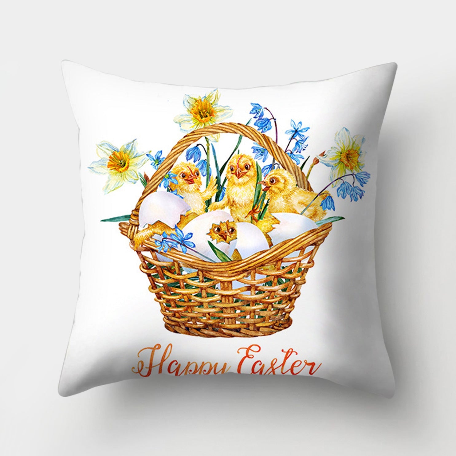 HKM-682131 Easter Bunny Watercolor Garland Pillow Cover in Peach Skin Fabric - 45x45 cm, Modern Style