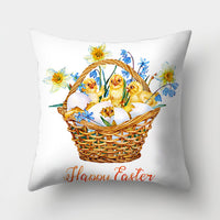 HKM-682131 Easter Bunny Watercolor Garland Pillow Cover in Peach Skin Fabric - 45x45 cm, Modern Style