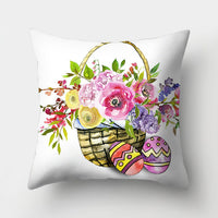 HKM-682131 Easter Bunny Watercolor Garland Pillow Cover in Peach Skin Fabric - 45x45 cm, Modern Style