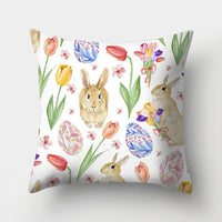 HKM-682131 Easter Bunny Watercolor Garland Pillow Cover in Peach Skin Fabric - 45x45 cm, Modern Style