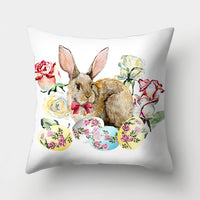 HKM-682131 Easter Bunny Watercolor Garland Pillow Cover in Peach Skin Fabric - 45x45 cm, Modern Style