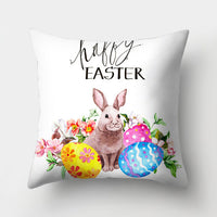 HKM-682131 Easter Bunny Watercolor Garland Pillow Cover in Peach Skin Fabric - 45x45 cm, Modern Style