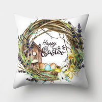 HKM-682131 Easter Bunny Watercolor Garland Pillow Cover in Peach Skin Fabric - 45x45 cm, Modern Style