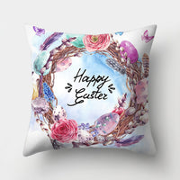 HKM-682131 Easter Bunny Watercolor Garland Pillow Cover in Peach Skin Fabric - 45x45 cm, Modern Style