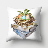 HKM-682131 Easter Bunny Watercolor Garland Pillow Cover in Peach Skin Fabric - 45x45 cm, Modern Style