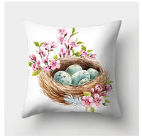HKM-682131 Easter Bunny Watercolor Garland Pillow Cover in Peach Skin Fabric - 45x45 cm, Modern Style