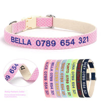 HKM-682195 Embroidered Anti-Lost Pet Collar with Phone Number Options in Various Colors and Sizes