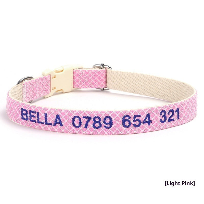 HKM-682195 Embroidered Anti-Lost Pet Collar with Phone Number Options in Various Colors and Sizes