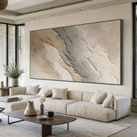 HKM-682259 Abstract Beige Grey Hand-Painted Oil Painting on Canvas for Home Decor, Unstretched and Frameless
