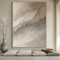 HKM-682259 Abstract Beige Grey Hand-Painted Oil Painting on Canvas for Home Decor, Unstretched and Frameless