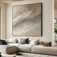HKM-682259 Abstract Beige Grey Hand-Painted Oil Painting on Canvas for Home Decor, Unstretched and Frameless