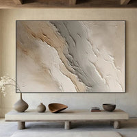 HKM-682259 Abstract Beige Grey Hand-Painted Oil Painting on Canvas for Home Decor, Unstretched and Frameless