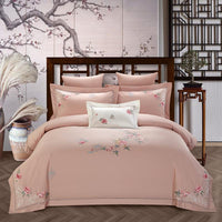 HKM-682323 Elegant Cotton Embroidery Bedding Set for 1.5m/2.0m Beds - 4-Piece Collection with Quilt, Sheet, and Pillowcases