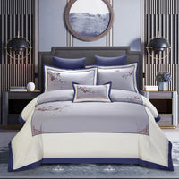 HKM-682323 Elegant Cotton Embroidery Bedding Set for 1.5m/2.0m Beds - 4-Piece Collection with Quilt, Sheet, and Pillowcases