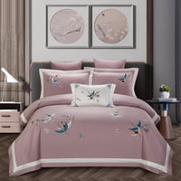 HKM-682323 Elegant Cotton Embroidery Bedding Set for 1.5m/2.0m Beds - 4-Piece Collection with Quilt, Sheet, and Pillowcases