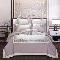 HKM-682323 Elegant Cotton Embroidery Bedding Set for 1.5m/2.0m Beds - 4-Piece Collection with Quilt, Sheet, and Pillowcases