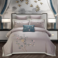 HKM-682323 Elegant Cotton Embroidery Bedding Set for 1.5m/2.0m Beds - 4-Piece Collection with Quilt, Sheet, and Pillowcases