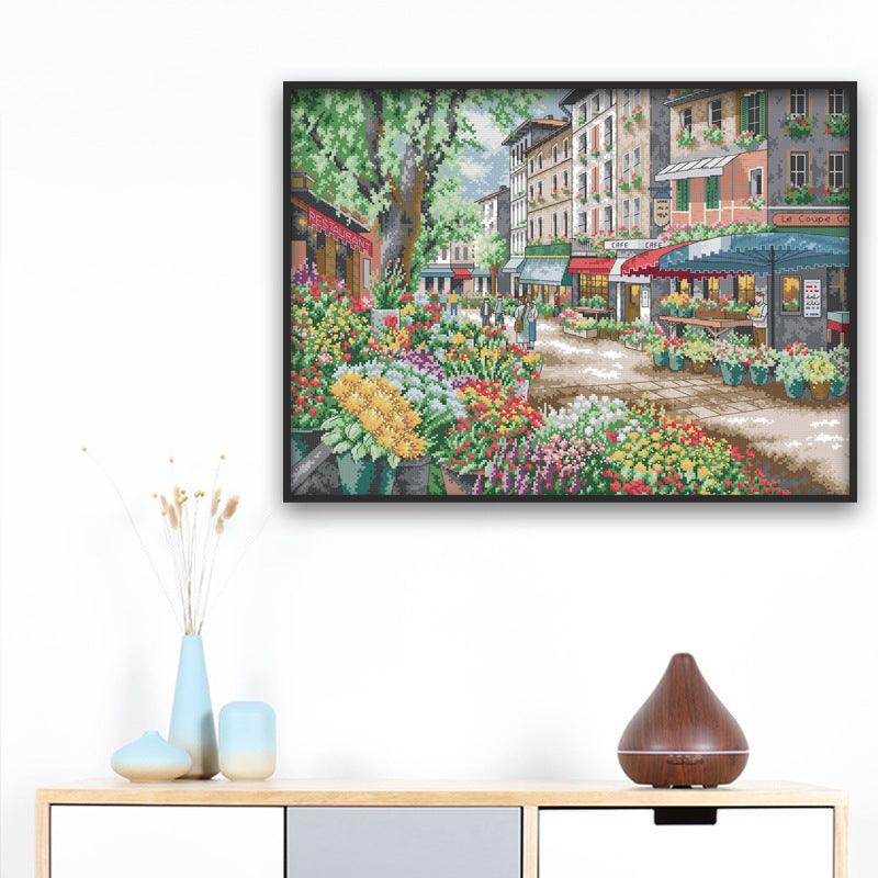 HKM-682323 Scenery Cross Stitch Kit - Eco-Friendly Cotton, Various Printed Fabrics