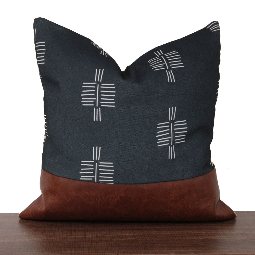 HKM-682451 Nordic PU Leather Geometric Stitching Pillow Cover - 45x45cm, Cotton Blend