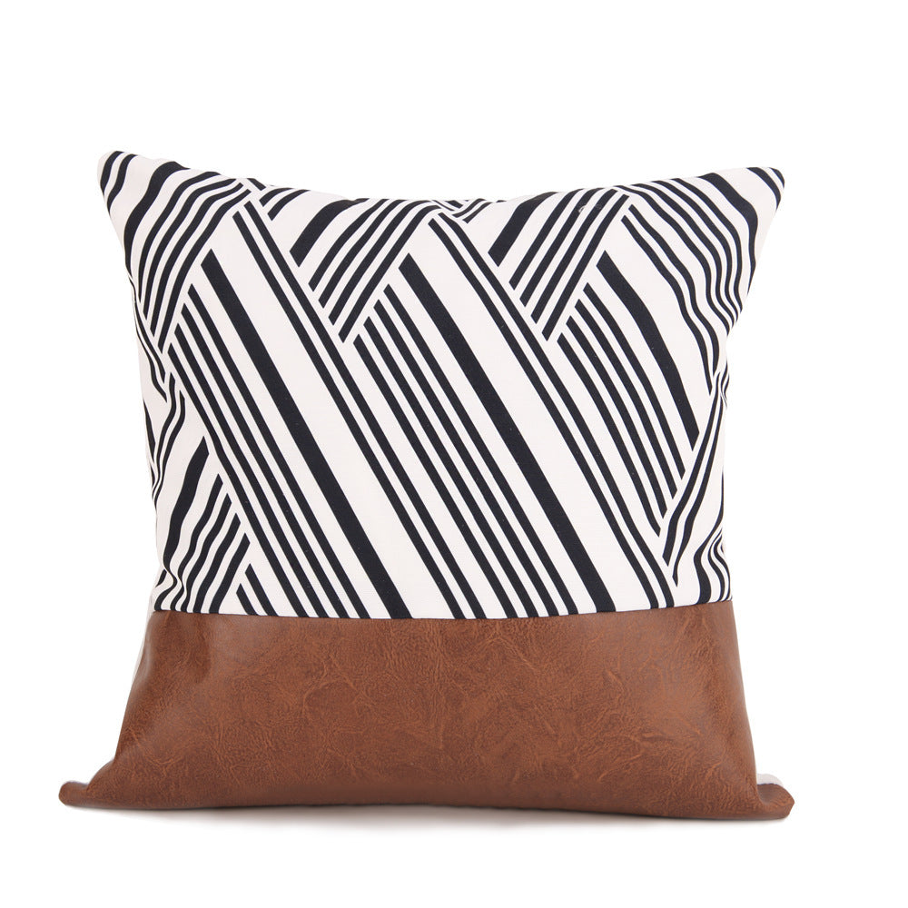 HKM-682451 Nordic PU Leather Geometric Stitching Pillow Cover - 45x45cm, Cotton Blend